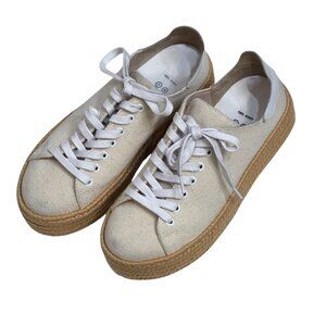 Schutz Luana Espadrille Platform Shoes Womens Size 7.5B Beige Canvas Lace Up